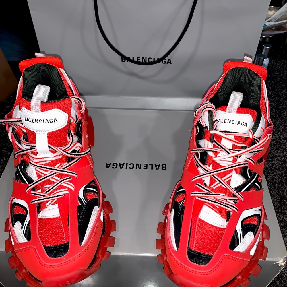 Mens Balenciaga track nylon sneakers Red/Black